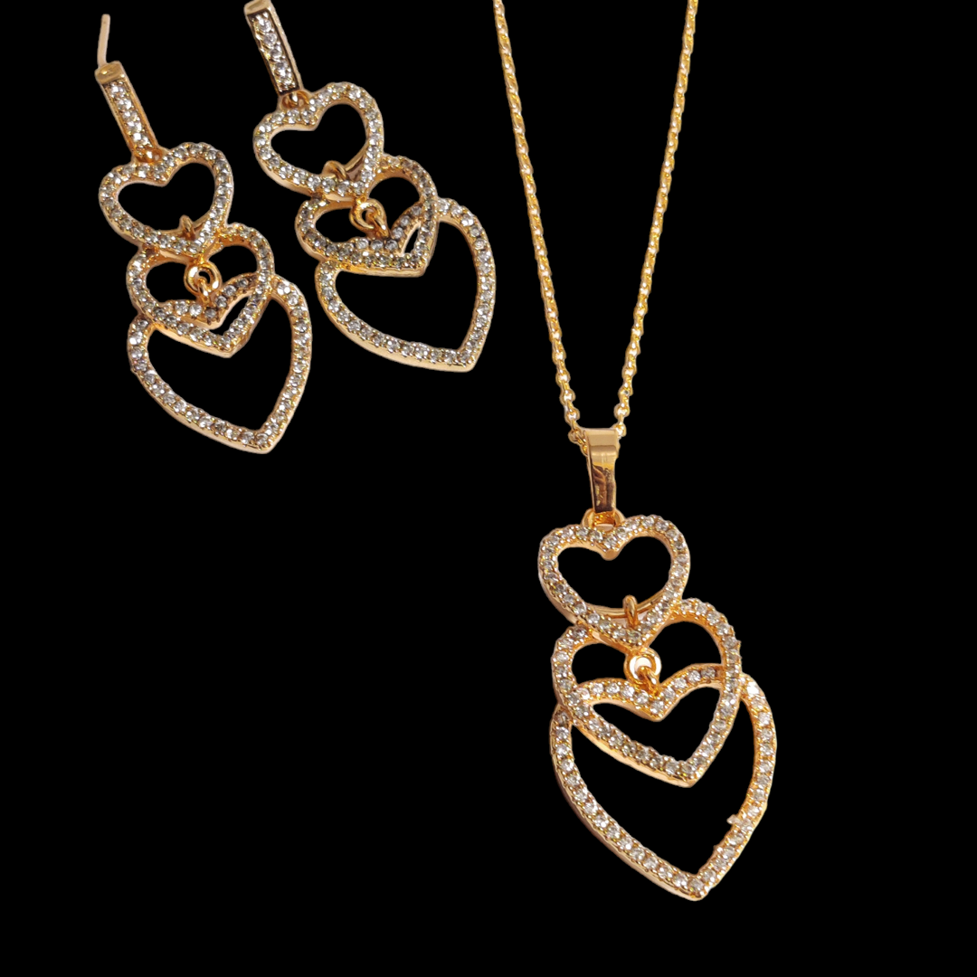3 Heart Design Gold Plated Zircon Stone Locket