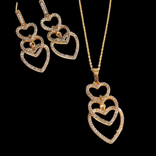 3 Heart Design Gold Plated Zircon Stone Locket