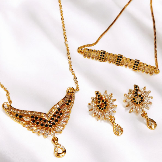 Beautiful Design Gold Plated Zircon Stone Locket Set with Bracelet
