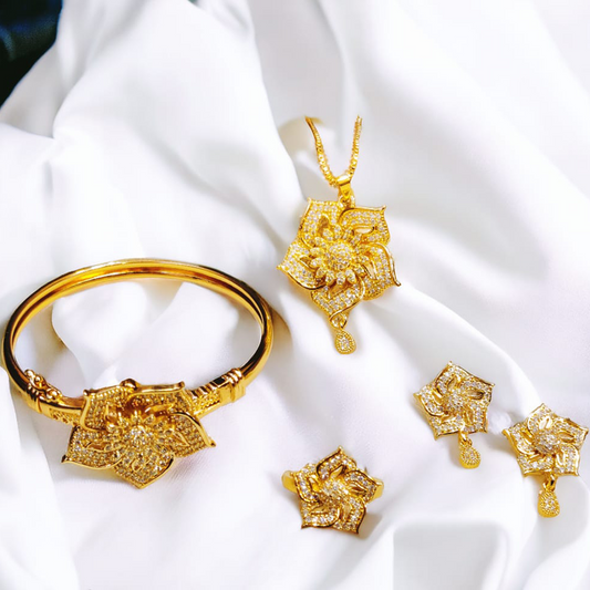 Beautiful Flower Design Gold Plated Locket Set with Ring & Bracelet