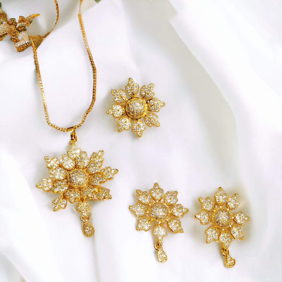 Beautiful Flower Design Gold Plated Locket set with Ring