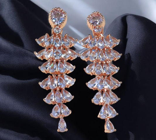 Leaf Design Gold Coated Clear Zircon Stone