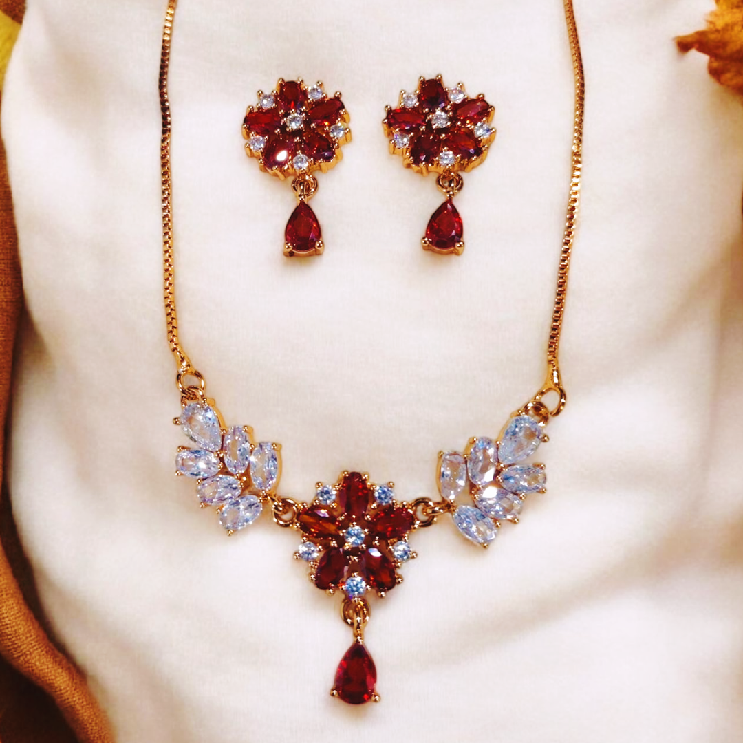 Elegant Design Gold Plated Zircon Stone Locket Set