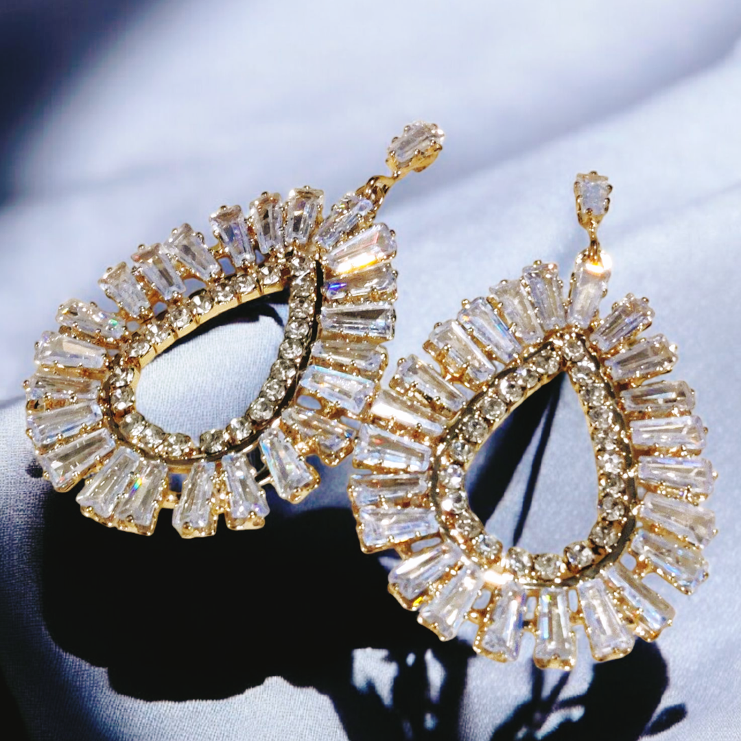Gorgeous Design Gold Plated Zircon Stone Earrings