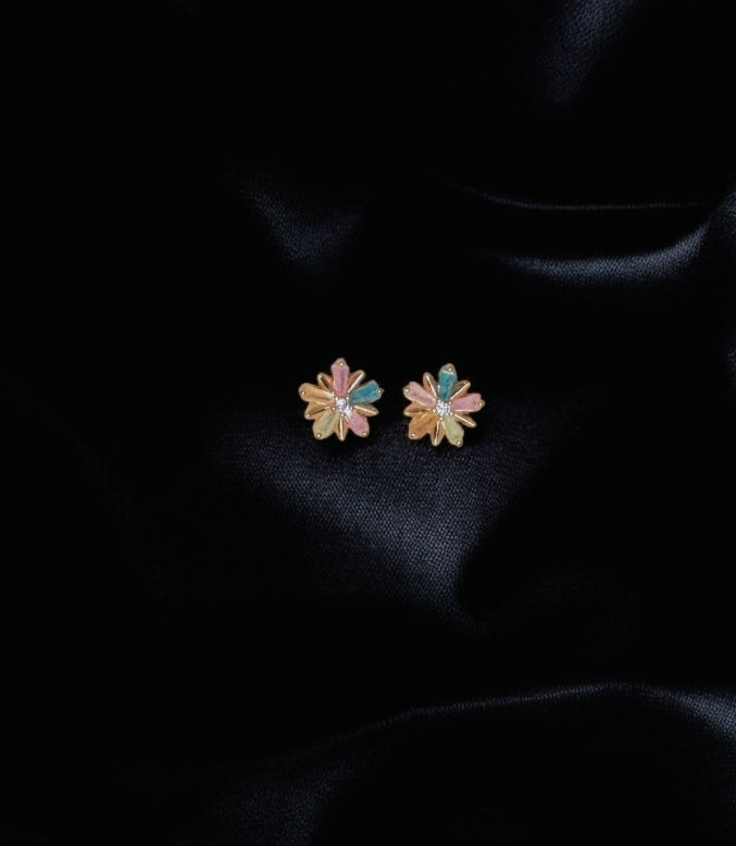 Star Shape design Gold Plated Multi Color Earrings