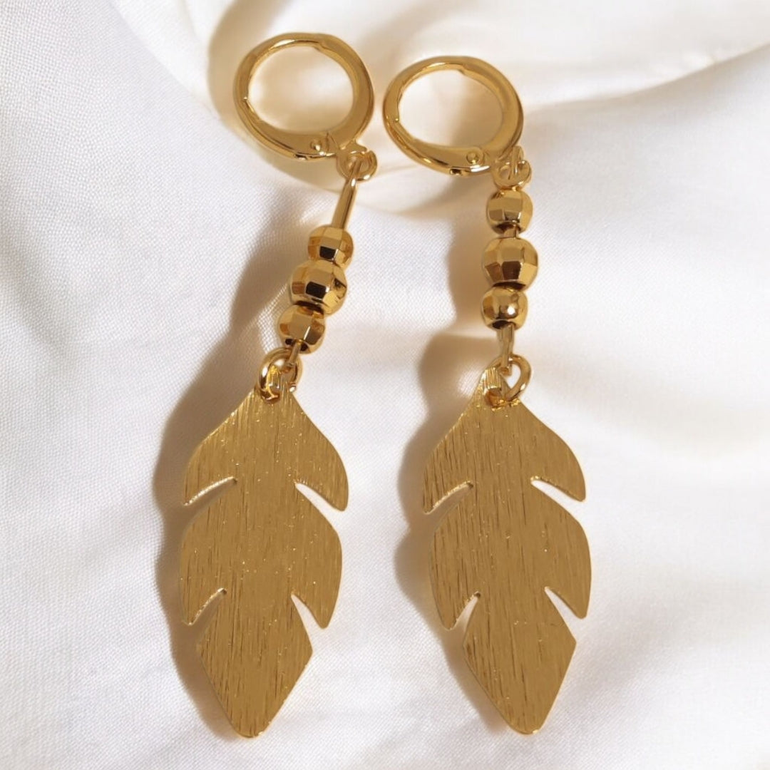 Leaf Design Gold Plated Zircon Stone Earring
