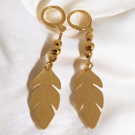 Leaf Design Gold Plated Zircon Stone Earring