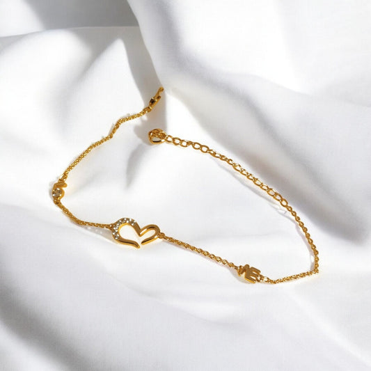 Beautiful Heart Shape Design Gold Plated Zircon Stone  Bracelet