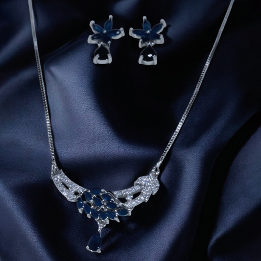 Leaf Design Silver Blue Zircon Stone Locket Set