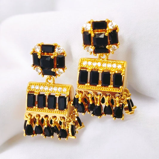 Luminous Design Gold Coated Zircon Black Stone Earrings