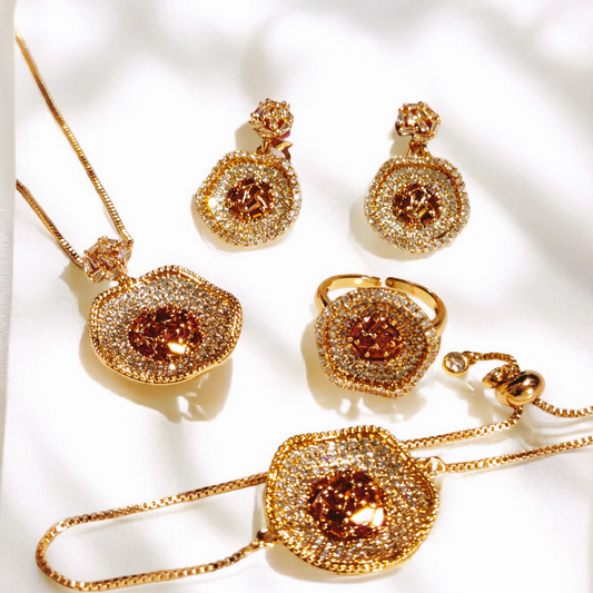 Luminous Design Gold Plated Real Stone Locket Set With Ring & Bracelet