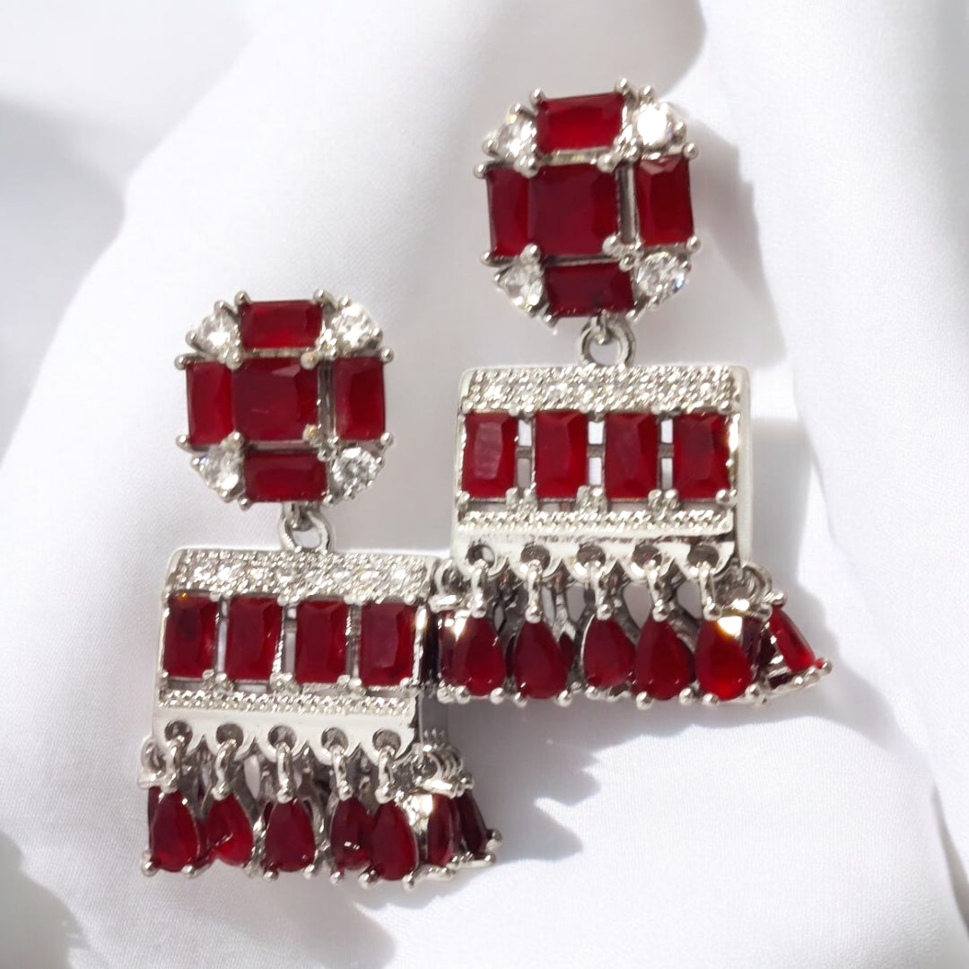 Luminous Design Silver Plated Zircon Ruby Stone Earrings