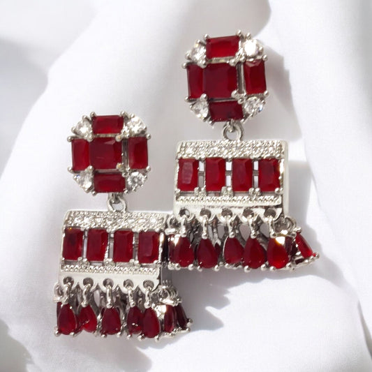 Luminous Design Silver Plated Zircon Ruby Stone Earrings