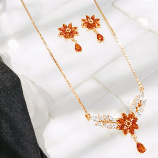 Luxury Design Gold Plated Champagne Zircon Stone Locket Set