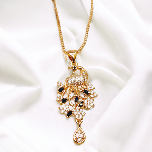 Peacock Pandent Gold Plated Black Stone