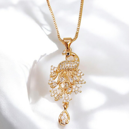 Peacock Pandent Gold Plated White Stone