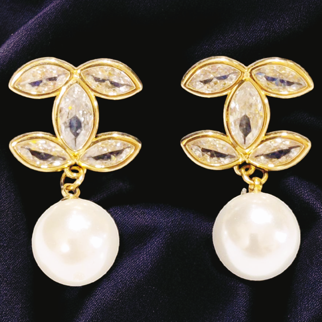 Unique Design Gold Plated Pearl Stone Earrings