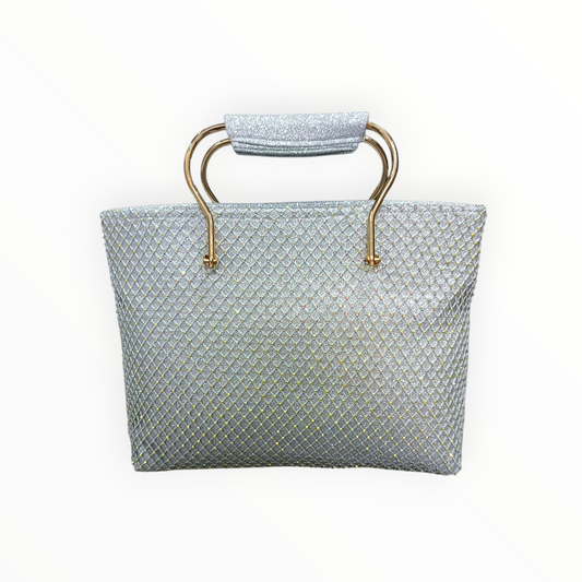 Diamond-Textured Handbag with Metallic Handles