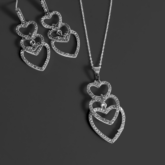 3 Heart Shape Design Silver Zircon Stone Locket
