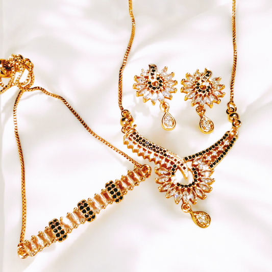 Beautiful Design Gold Plated Multi Zircon Stone Locket Set with Bracelet