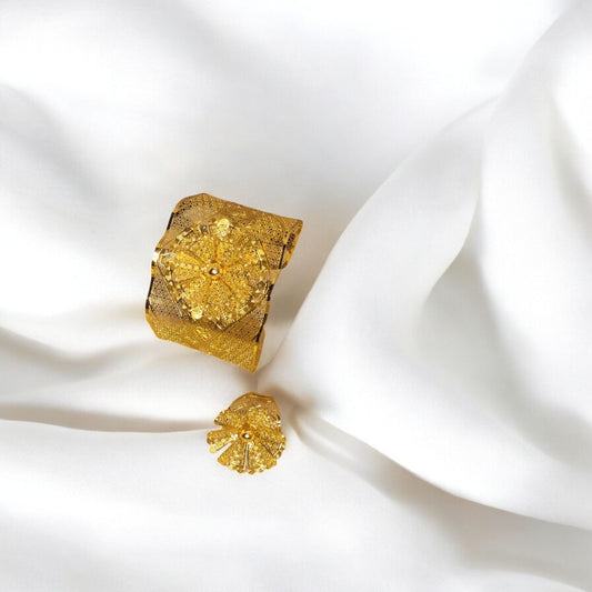 Arabic Design Gold Coated Bracelet & Ring