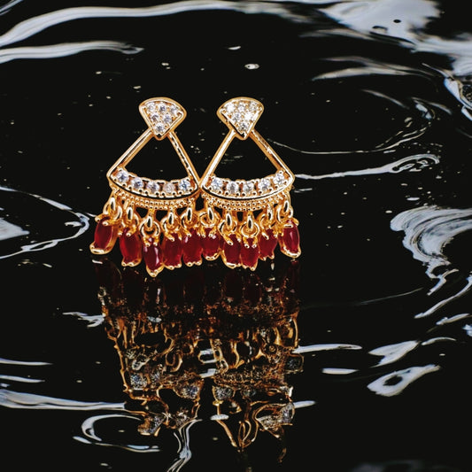 Beautiful Design Gold Coated Red Zircon Stone Earring